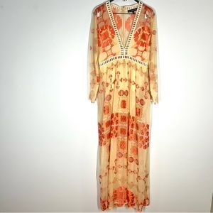 For Love & Lemons sz L Barcelona Maxi Dress Long Sleeves Creme